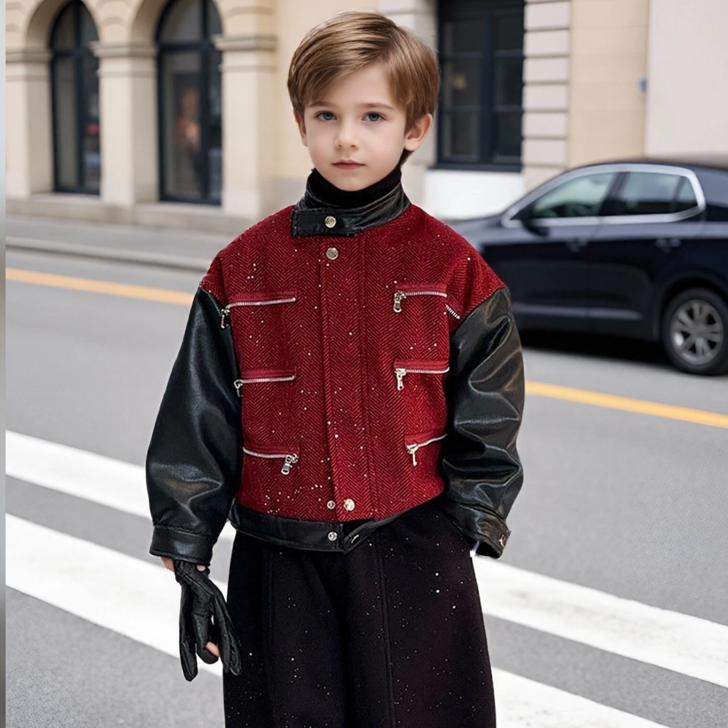 

Детская куртка из искусственной кожи для подростков, зимняя куртка на флисовой подкладке для мальчиков в мотоциклетном стиле, модная верхняя одежда с несколькими молниями для детей, топы