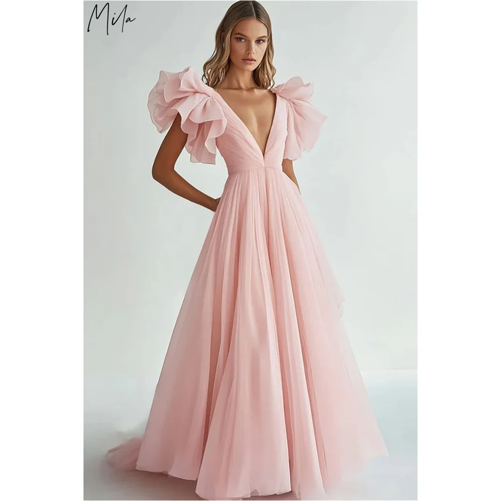 

Mila розовое простое платье для выпускного вечера с v-образным вырезом, роскошные вечерние женские платья трапециевидной формы по индивидуальному заказу, платья de fiesta 2025