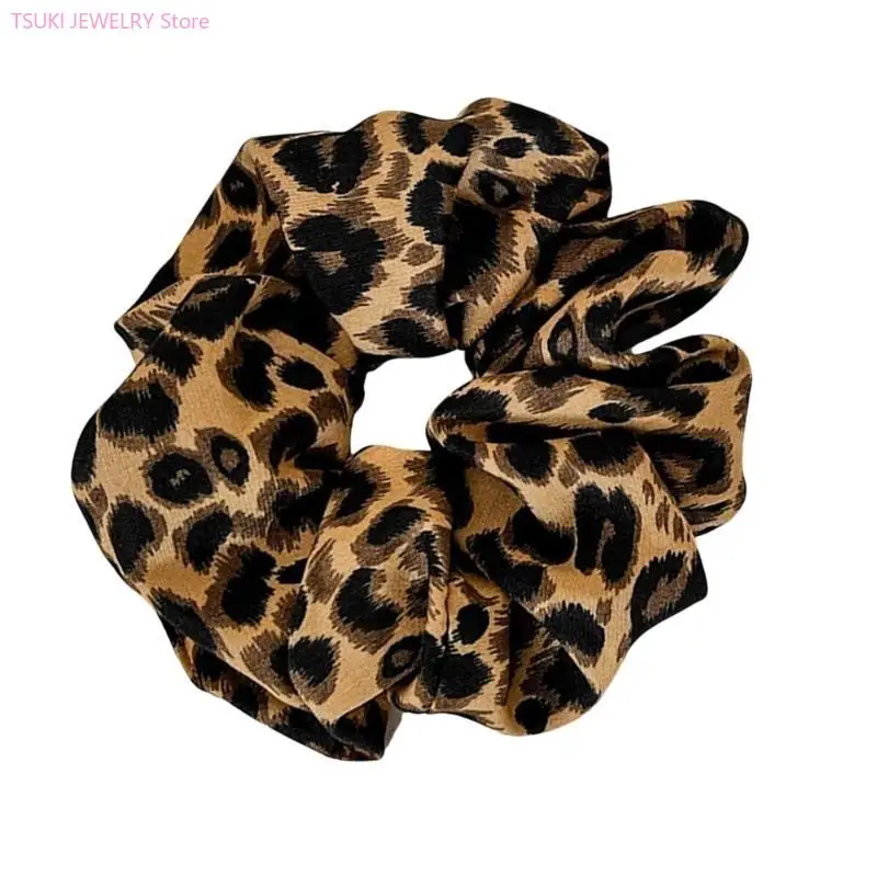 

62KE Leopard Print Hair Bun Scrunchy Headpiece Hair Tie Lady Elegant Headdress
