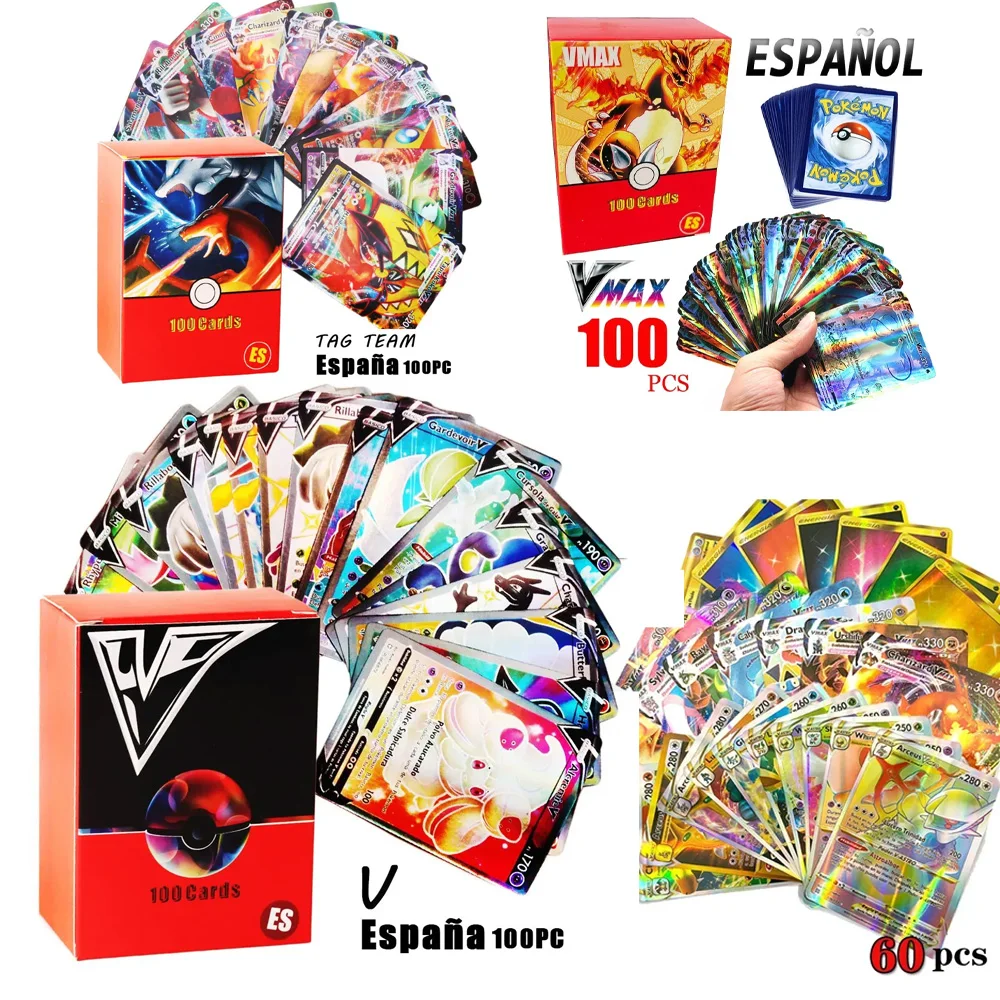 

Испанские карты Арциса покемонов Чаризард Пикачу Флэш-карта GX VMAX Голограмма игры Боевая торговля Детская коллекционная карточная игрушка в подарок