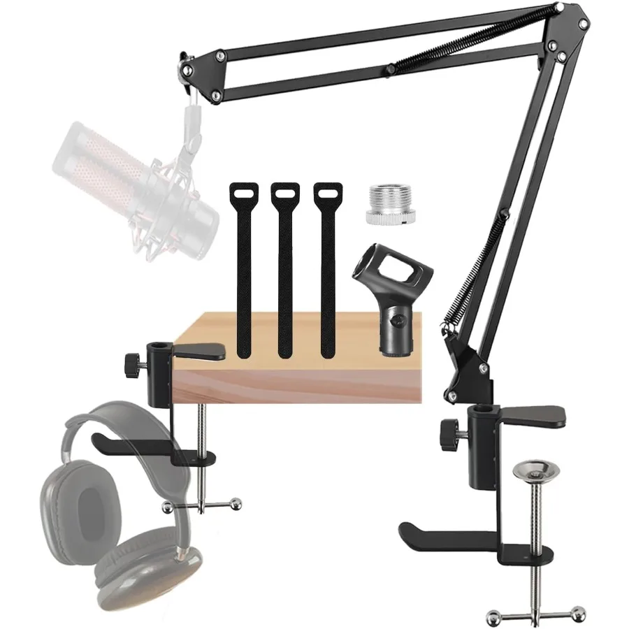 

Professional Microphone Stand Boom Arm Mic Stand Desk with phone HangerMicrophone Arm Stand and Mic with 5 8 to 3 8 Screw Adapt