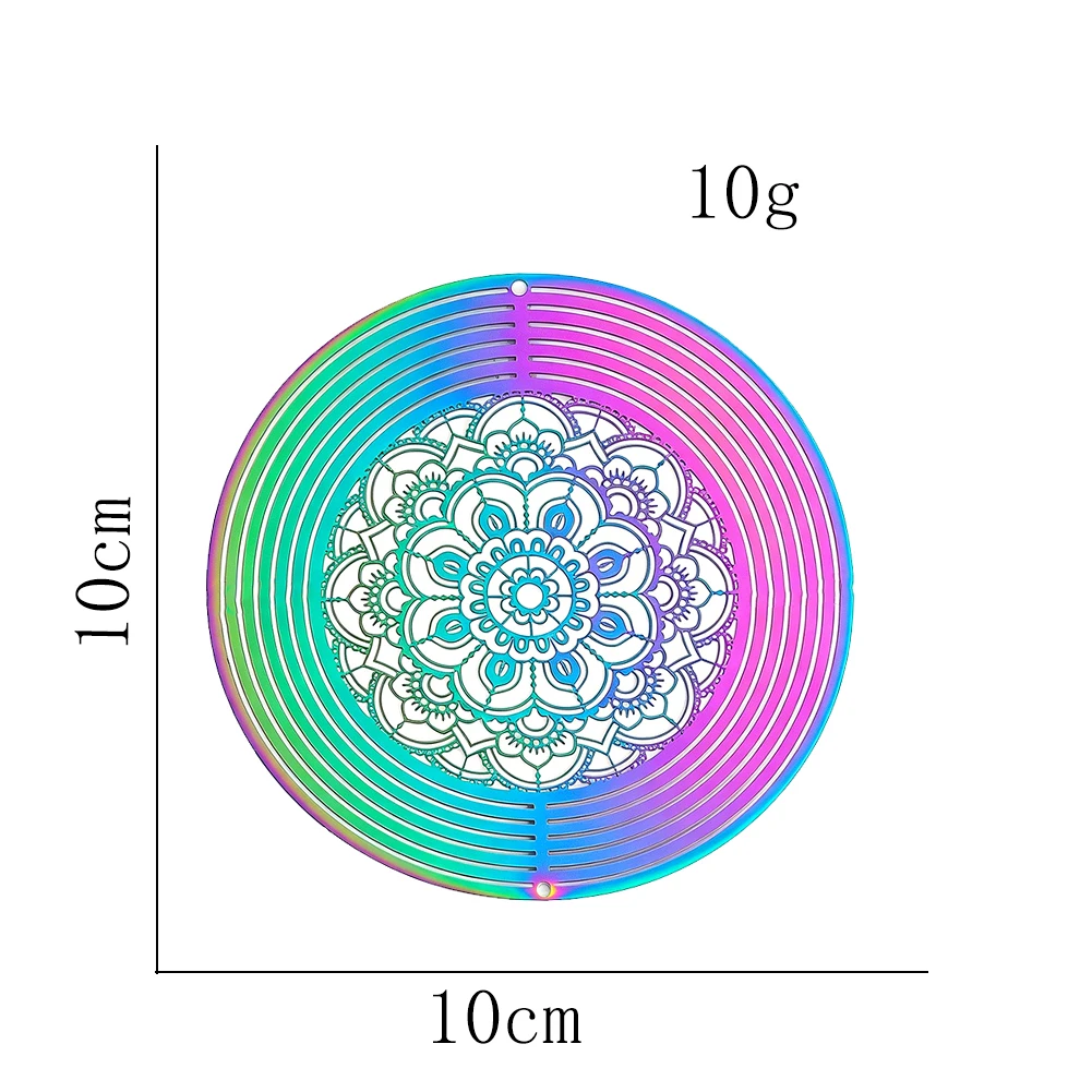 Colorful Round Mandala Wind Chime Ornament Geometric Floral Stainless Steel Pendant 3D Rotating Garden Balcony Hanging Decor