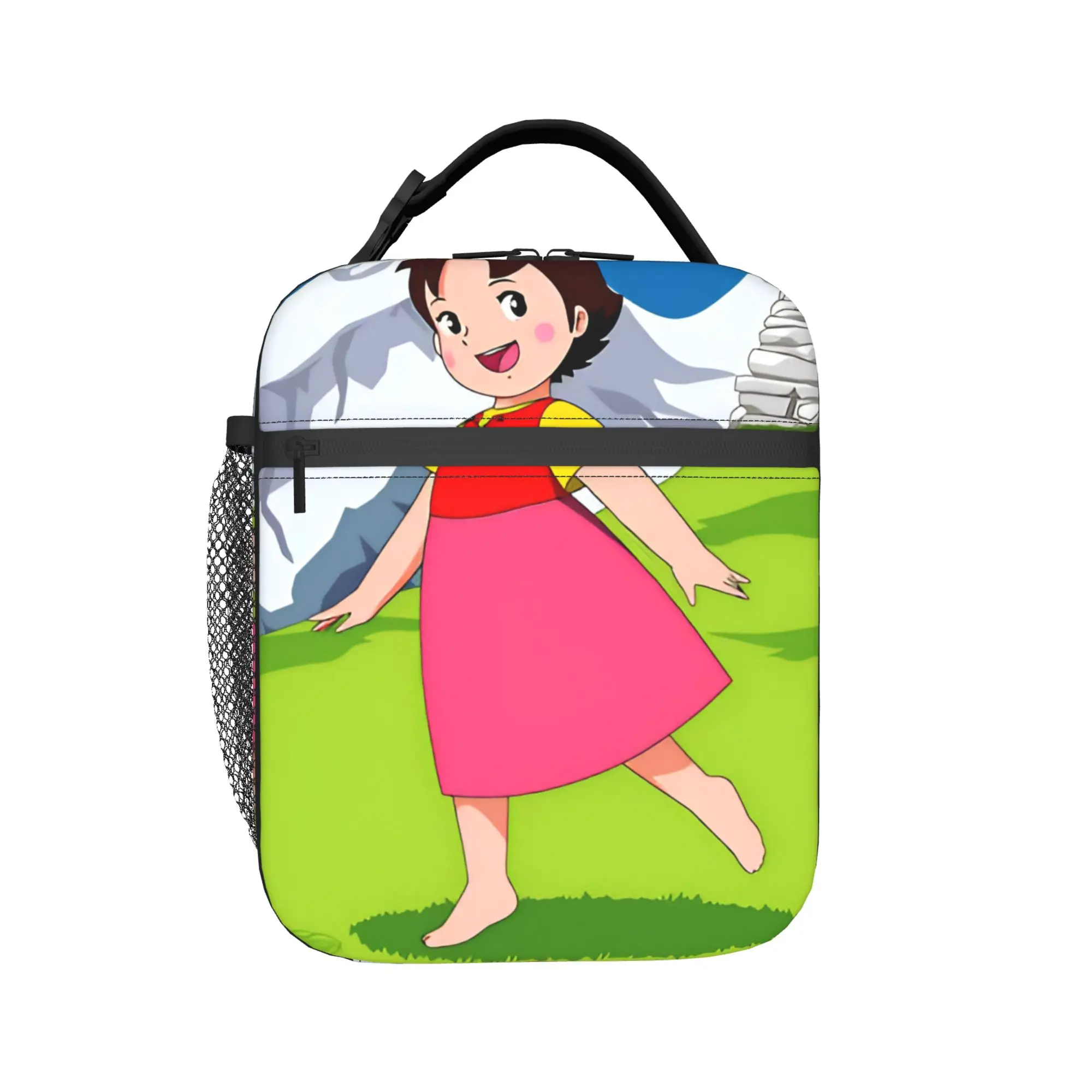 Heidi in Pink Dress on Green Hills Lunch Bag  Office Lunch Box For Child  Fashion Print Tote Food Bags Portable Cooler Bag