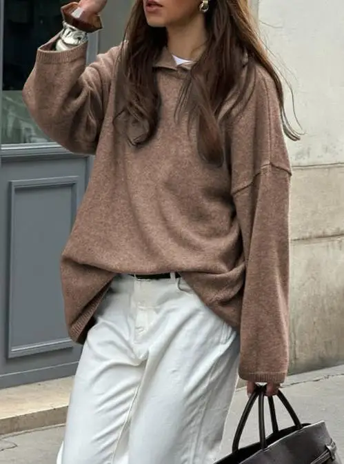 Casual and Minimalist Long Sleeved Hooded Sweater, Solid Color and Fashionable British Loose Sweater for Autumn and Winter
