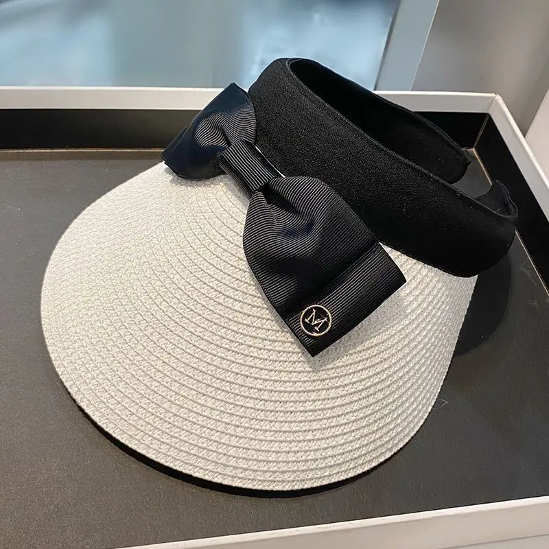 Neue Sommer leere Top Bast Strohhut Frauen Outdoor-Reise Strand Sonnencreme Anti-UV-Reiten Sonnenhut Mädchen große Krempe Bogen Visier Kappe – Detail 13