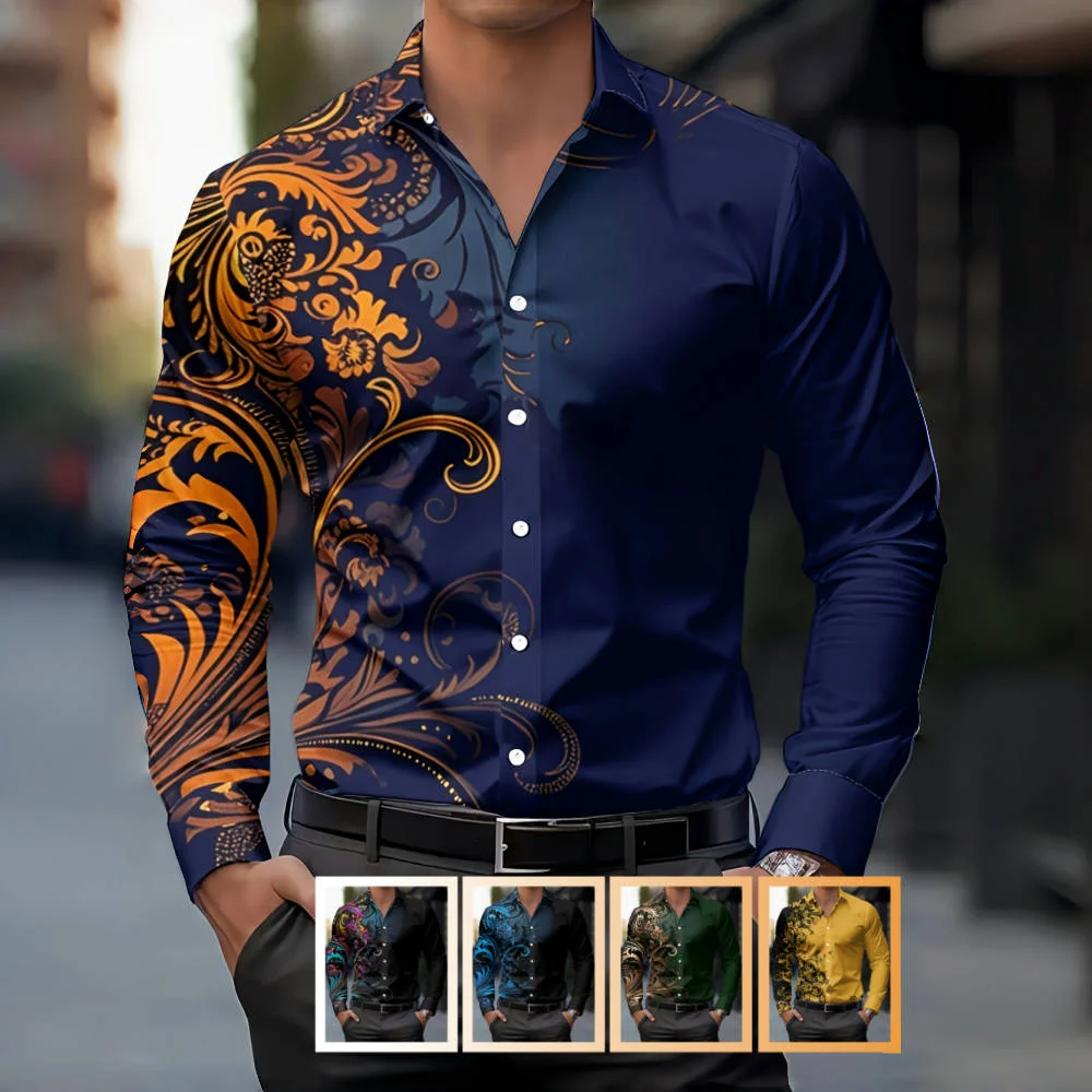 

Men's Shirt Luxury Men's Shirt Stylish Red Floral Print Dress Shirt - Casual Long Sleeve Design Spring Shirt Floral Print Shirt
