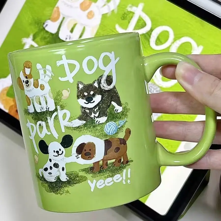Cute Outing Puppy Ceramic Mug, High-value Milk Oat Cups,Gathering Beer Mug, Couple Kawaii Cup Birthday Gift,Cartoon Coffee Mugs