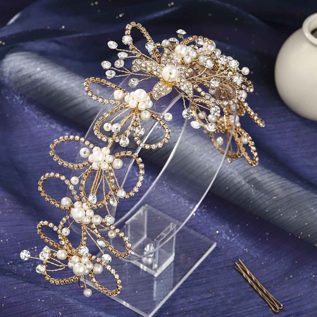 Europejskie i amerykańskie luksusowe perłowe opaski ślubne do włosów, ręcznie robione kryształowe korony z koralikami, świąteczne ozdoby do włosów dla kobiet.