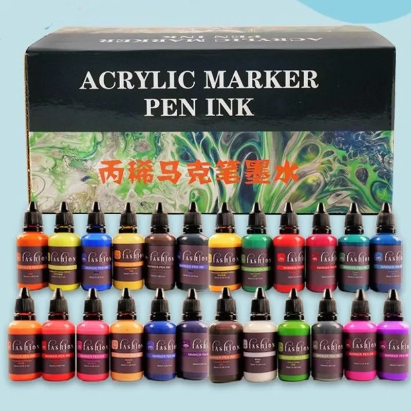 

24 Color 30ml Acrylic Ink Marker Supplement Liquid Pigment Set Children Art Writing Painting Graffiti DIY Watercolor Pigment