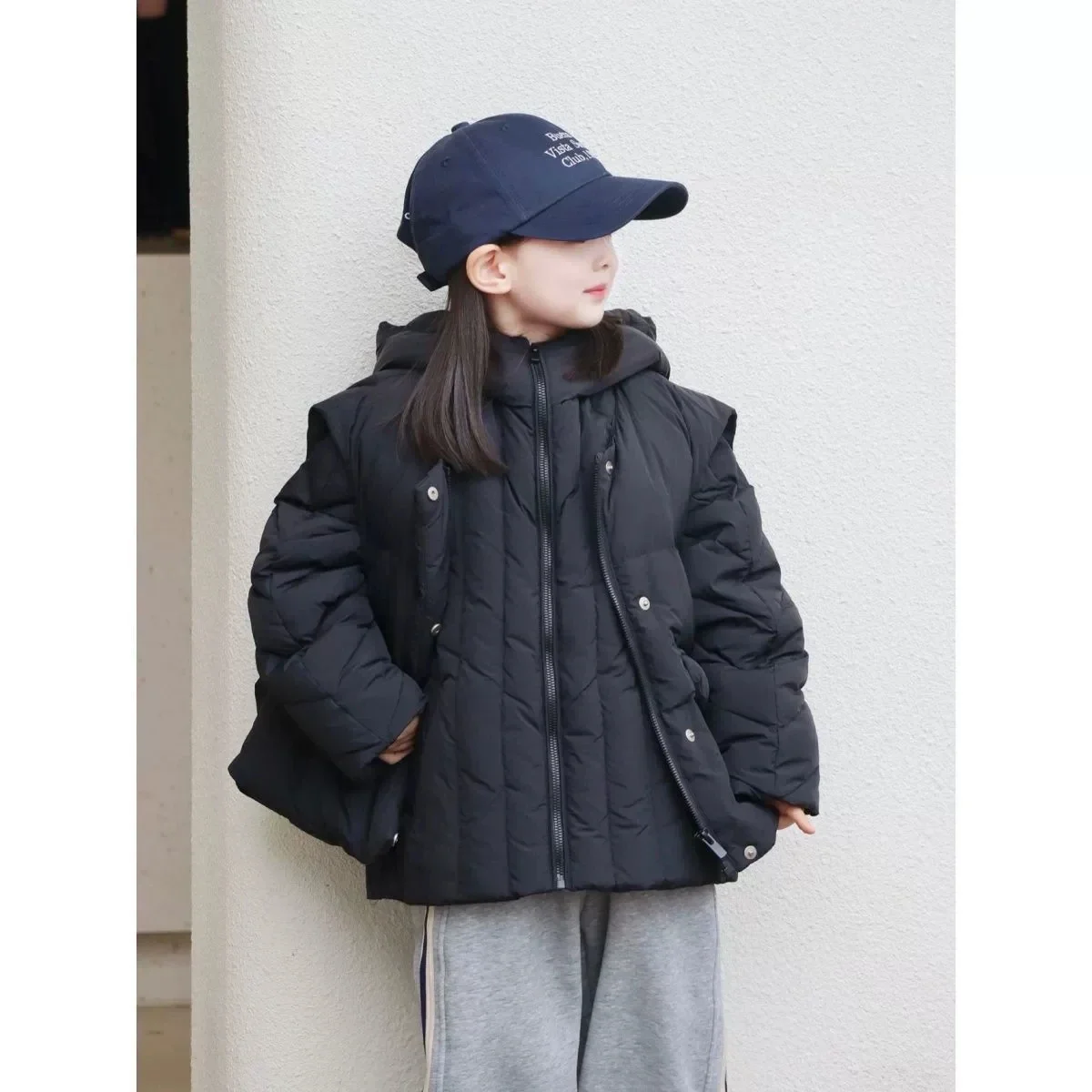

Winter Children's Warm Thick Cotton Jacket for Boys Girls Casual Vest+Hooded Jacket Solid Color Fashion Kids 2 Piece Set RM119