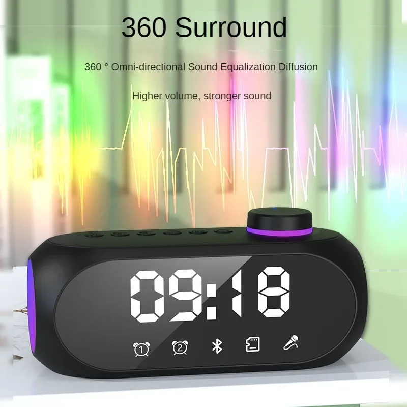 Altavoz pequeño con Bluetooth, luz nocturna, Subwoofer, Mini Reloj portátil, alarma para el hogar, altavoz de escritorio