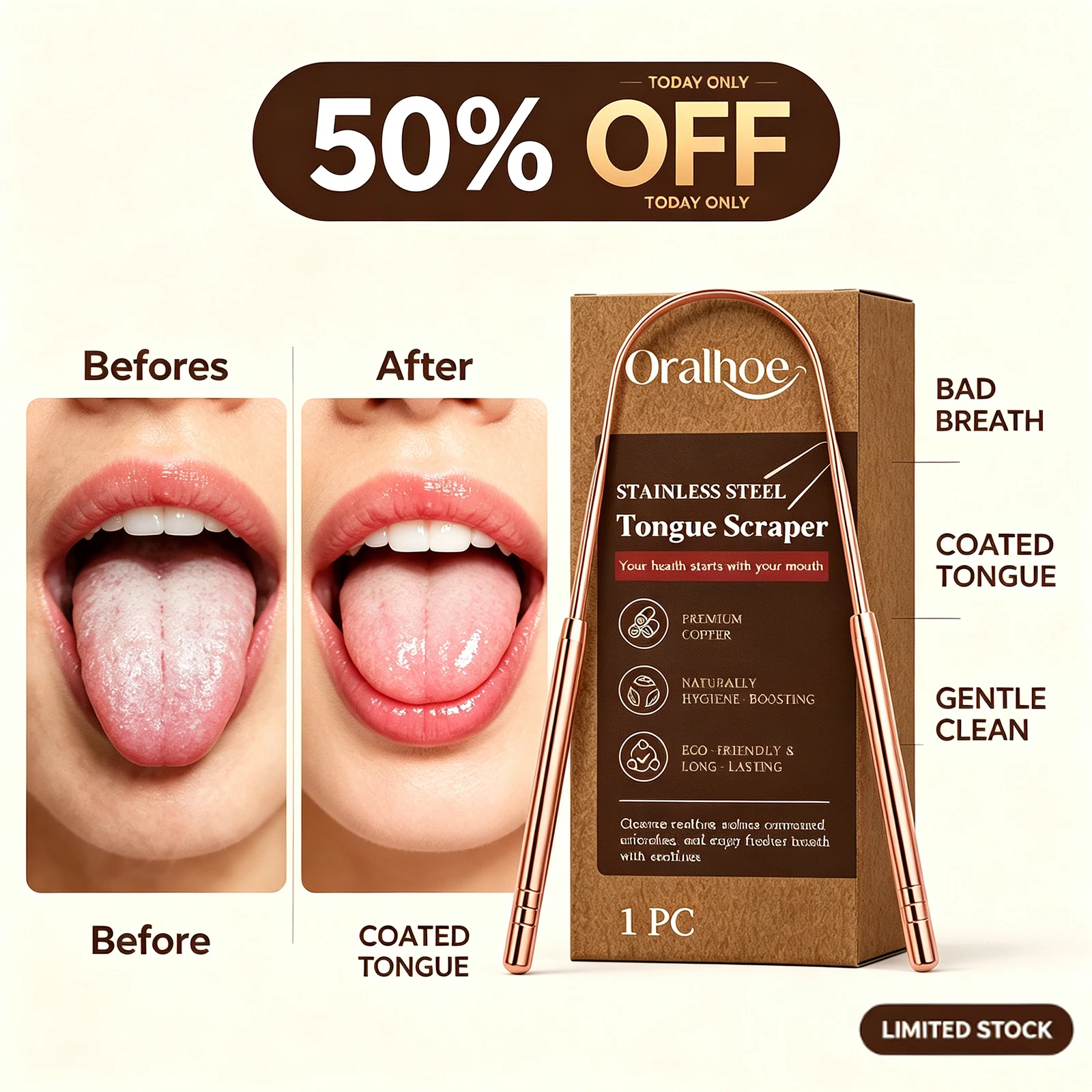 U-Shaped Tongue Scraper Stainless Steel Tongue Cleaner Remove Coating Bad Breath Gentle Oral Hygiene Portable