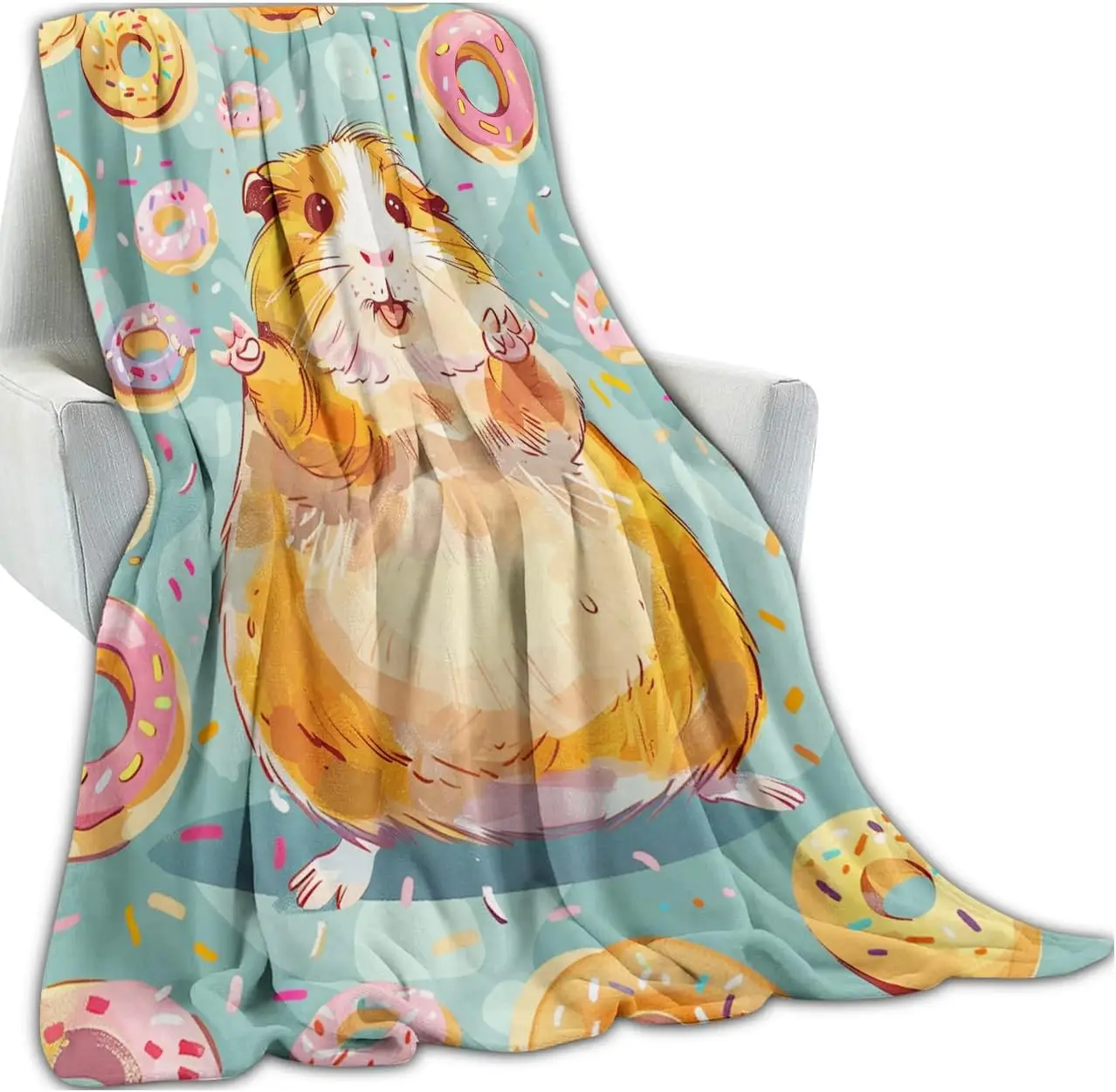 Cute hamster donut print blanket soft plush throw cozy bedding animal lover gift cartoon pet design home decor funny animal art