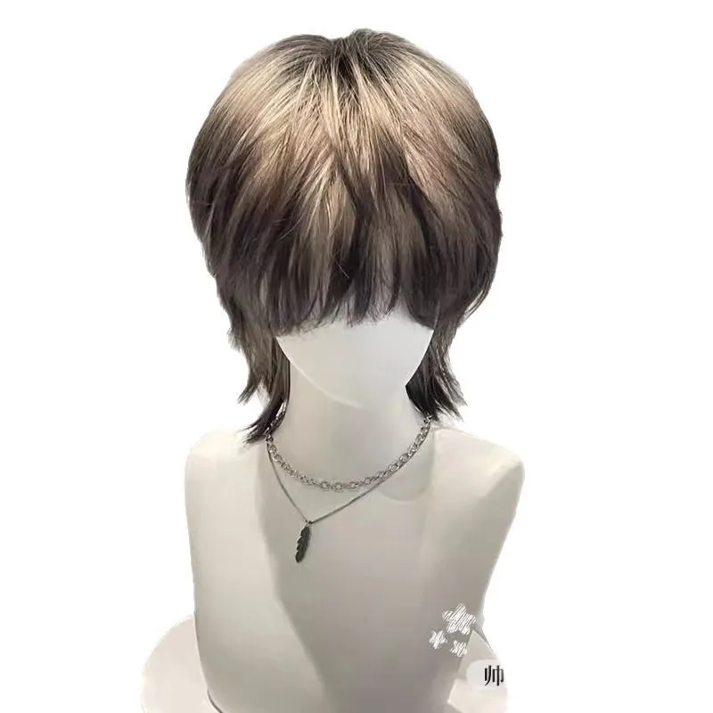Anime Cosplay Pruik Kort Haar Gradiënt Wolf-Staart Mullet voor Jongens Siamese Kat Knappe Leuke Rollenspel Prop kostuum Accessoire
