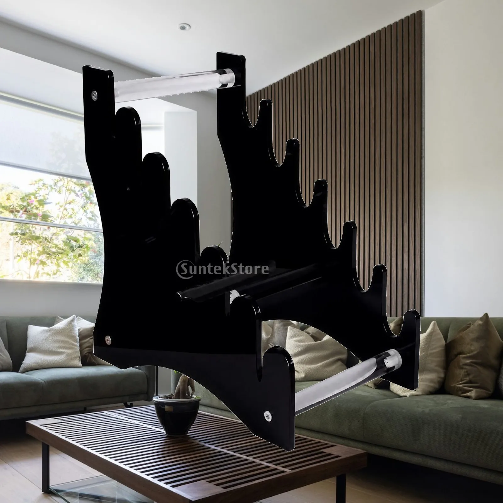 Multi Tier Acrylic Display Stand Transparent Knife Rack with Cylindrical Rods Raised Cradle for Kitchen Countertop Knife