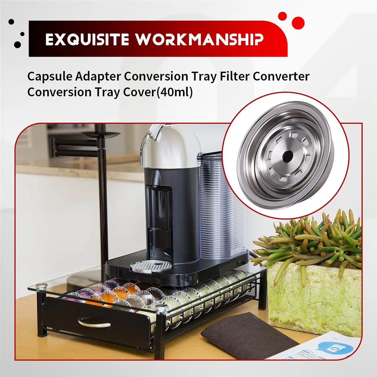 AA19 Capsule Adapter Conversion Tray Filter for Vertuo to Nespresso Coffee Capsule Converter Conversion Tray Cover(40ml)