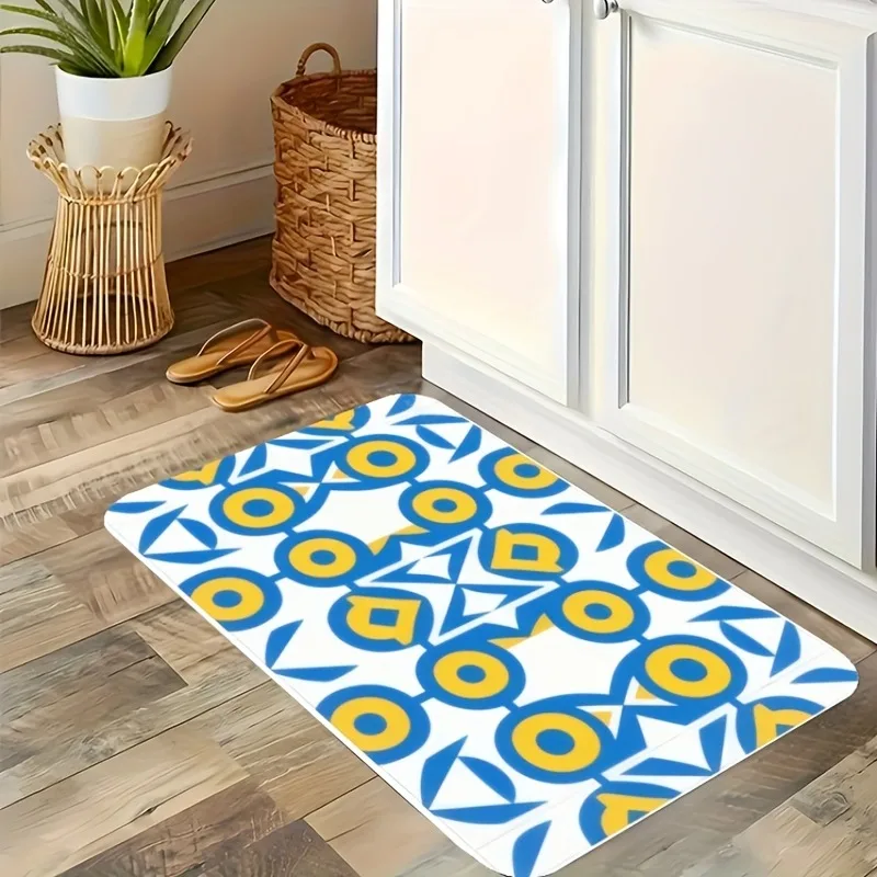 

1PC Concentric azure rings Kitchen Rug Non-Slip Door Mat Pop design Bathroom Rug Bath Mat Carpet for Home Sink Laundry Decor