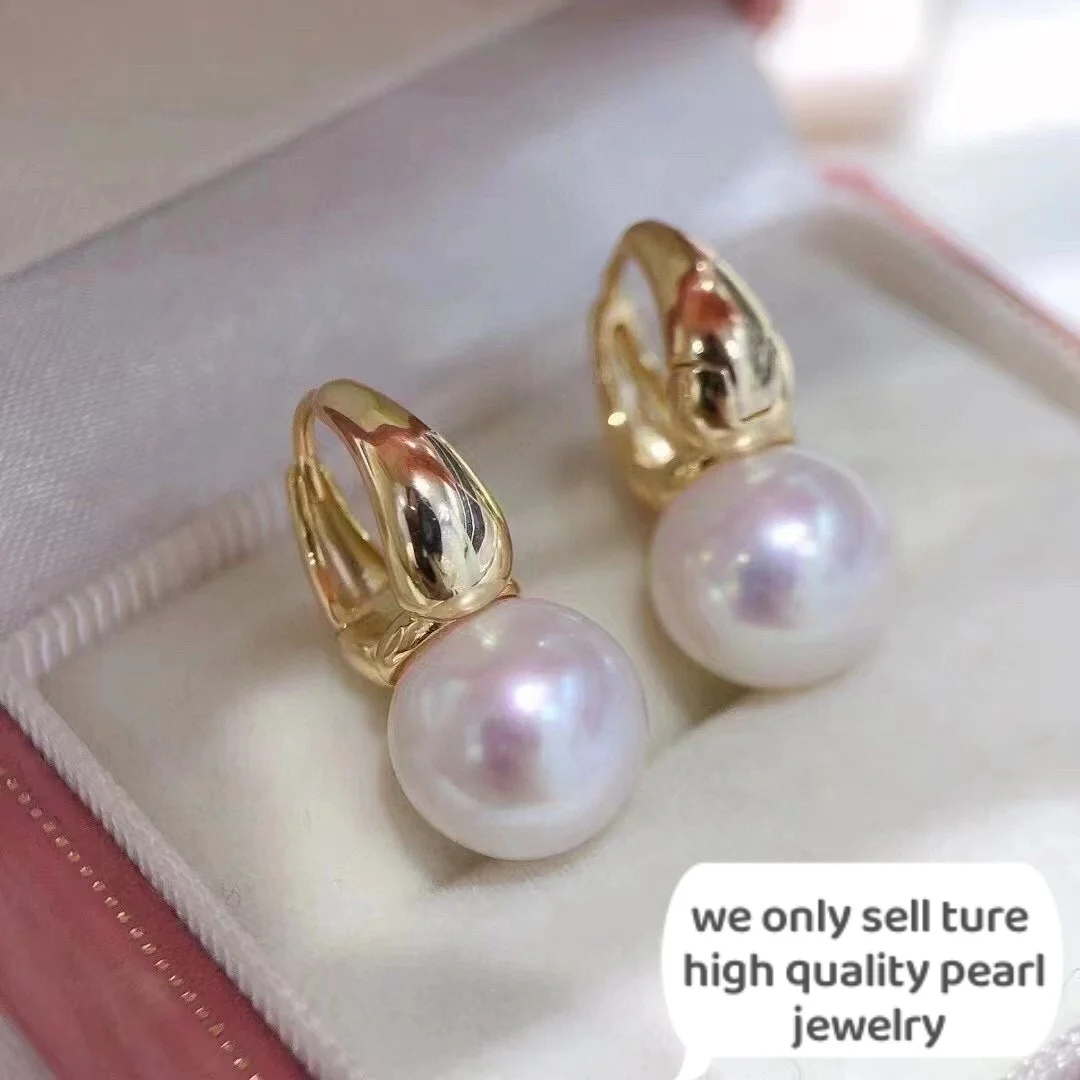 11-12mm minor flaw sliver pearl Jewelry ture nature freshwater Pearl plated golden Stud for Women Girl's Earring Pendant jewelry