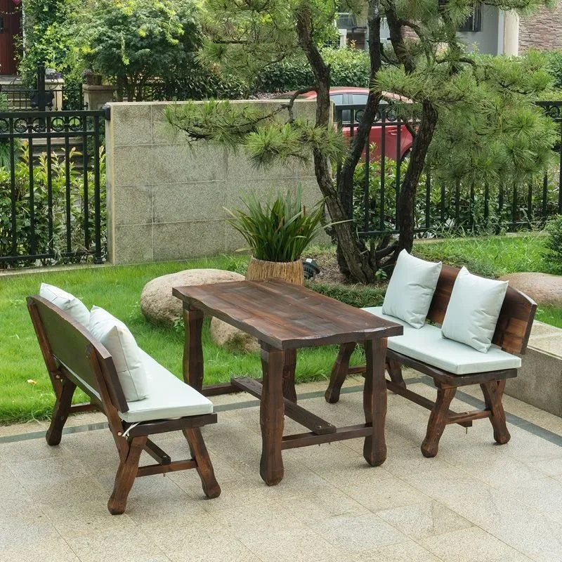 DSA Outdoor Garden Garden Balcony Table and Chair Solid Wood Table and Chair Terrace Leisure Table and Chair