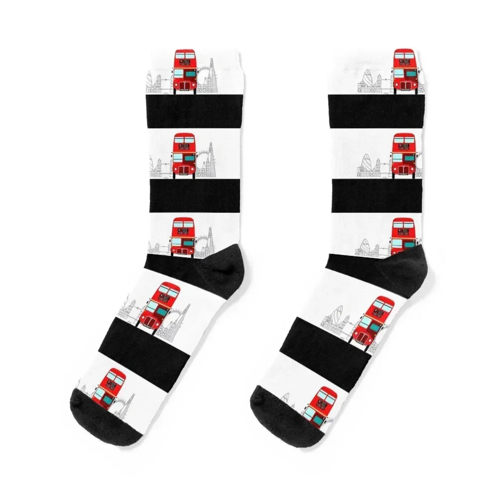 London Routemaster Red Bus with Big Ben, Tower Bridge, The Shard Socks happy fashionable Christmas hockey Men Socks Women's