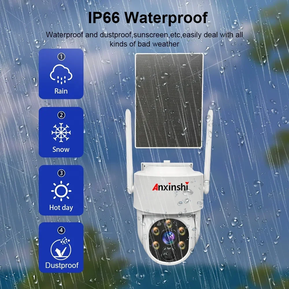 ชุดกล้องวงจรปิด Anxinshi OEM 8 ช่องทาง P2P 4MP ESeecloud Smart WiFi Solar Dome พร้อมจอ 10 นิ้ว