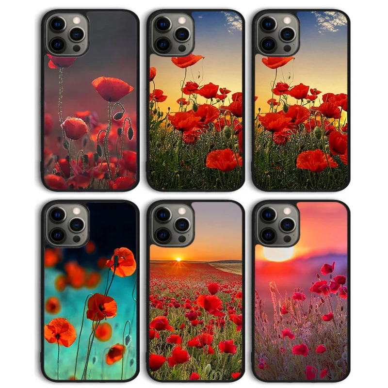 Red Corn Poppy Flower Phone Case Back Cover for iPhone 16 15 SE2020 14 13 11 12 Pro Max mini XS XR X PlusS Shell Coque