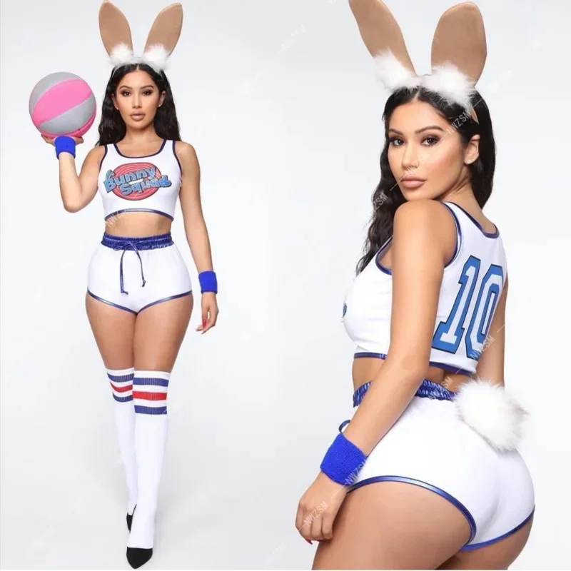 Raum Lola Bunny Kaninchen Cosplay Kostüm Kaninchen Bunny Jam Kostüme Frauen Mädchen Halloween Party Kleidung Tops Shorts Outfit Set