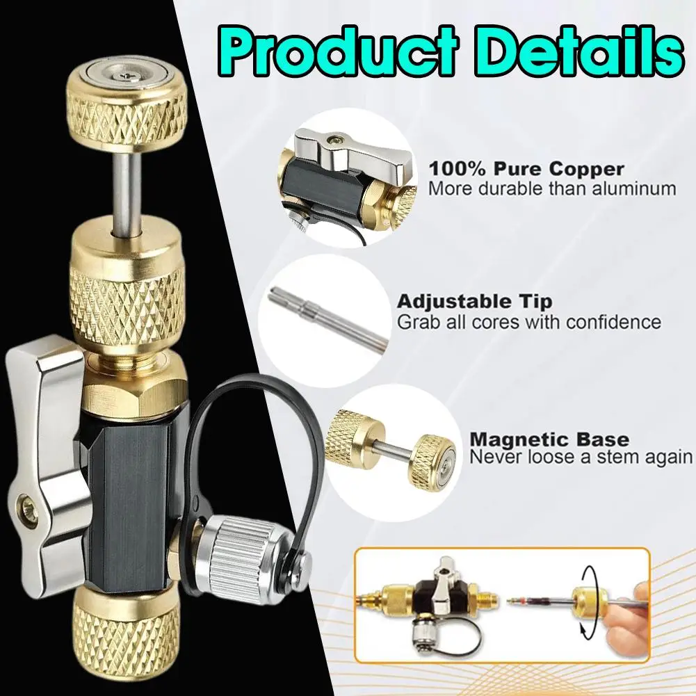 ABUG-HVAC 밸브 코어 제거 도구, 1/4인치 진공 등급 밸브 코어 제거 도구, 모든 냉매와 작동, HVAC 도구