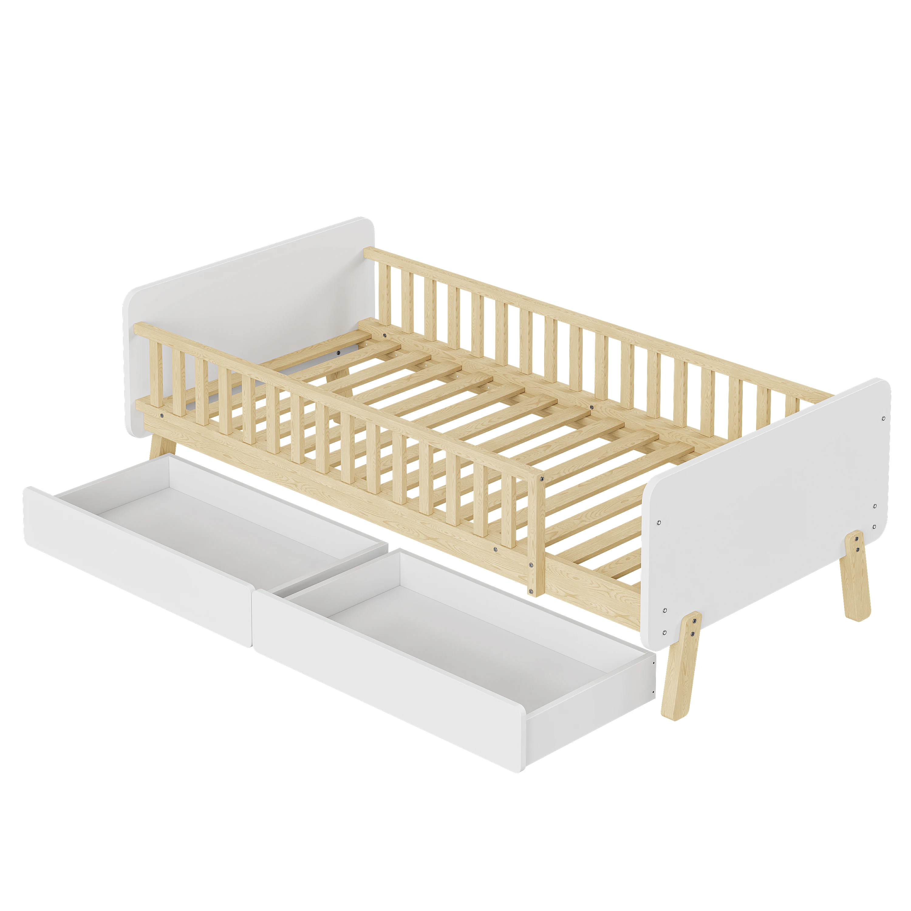 KOMHTOM massief houten kinderbed 90x190 cm met 2 laden en lattenbodem