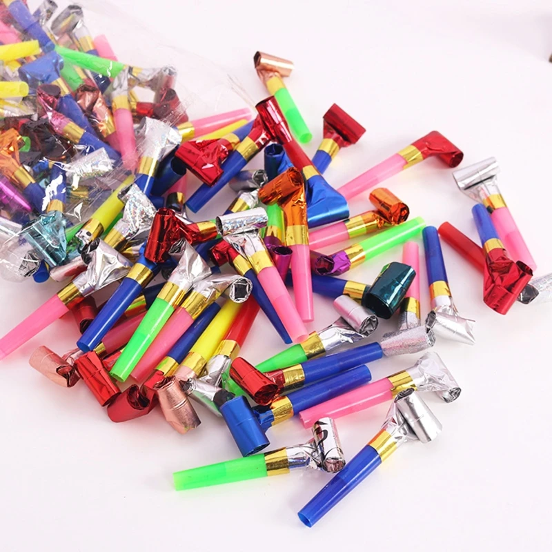 100PCS Party Blowers Birthday Blowouts Horns Whistles Musical Paper Noisemakers