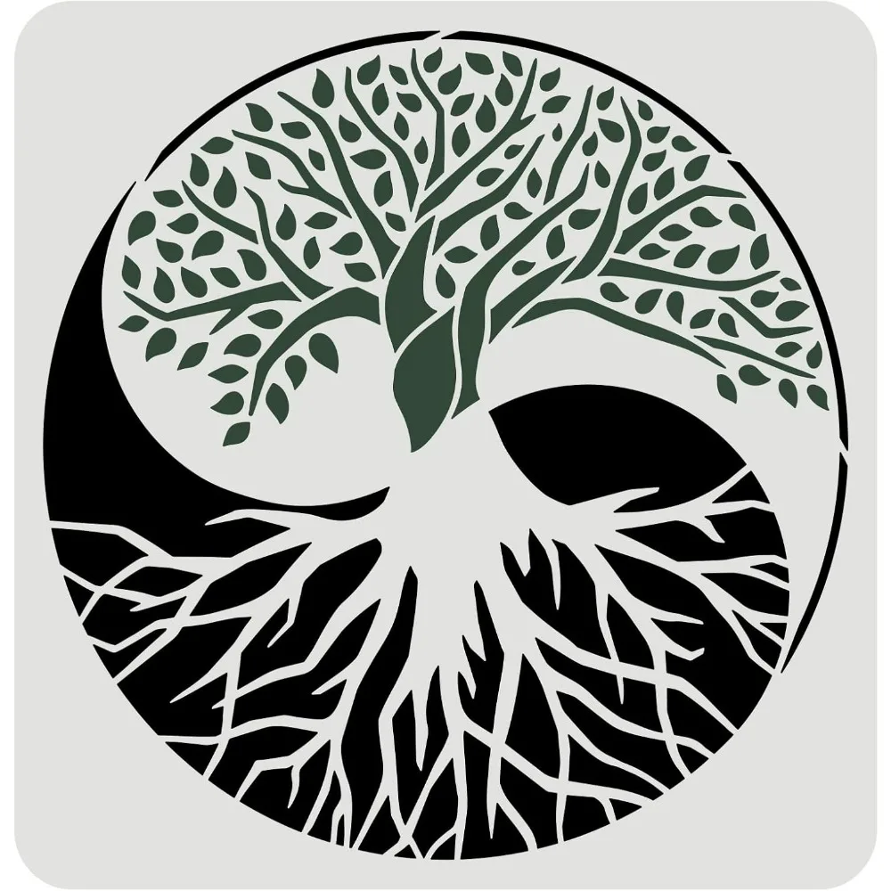 Tree of Life Pattern Stencils 11.8x11.8 inch, DIY Craft Template Square Reusable PET Yin Yang Tree Drawing Stencils for