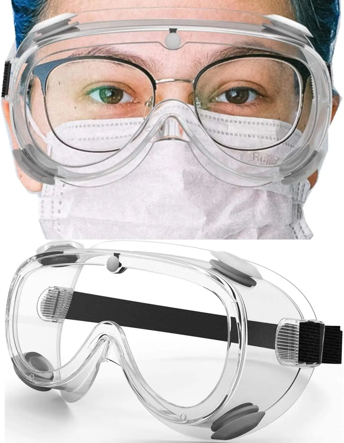 

Safety Goggles Fit Over Eyeglasses Anti-Fog Clear Lab Protective Eyewear ANSI Z87.1