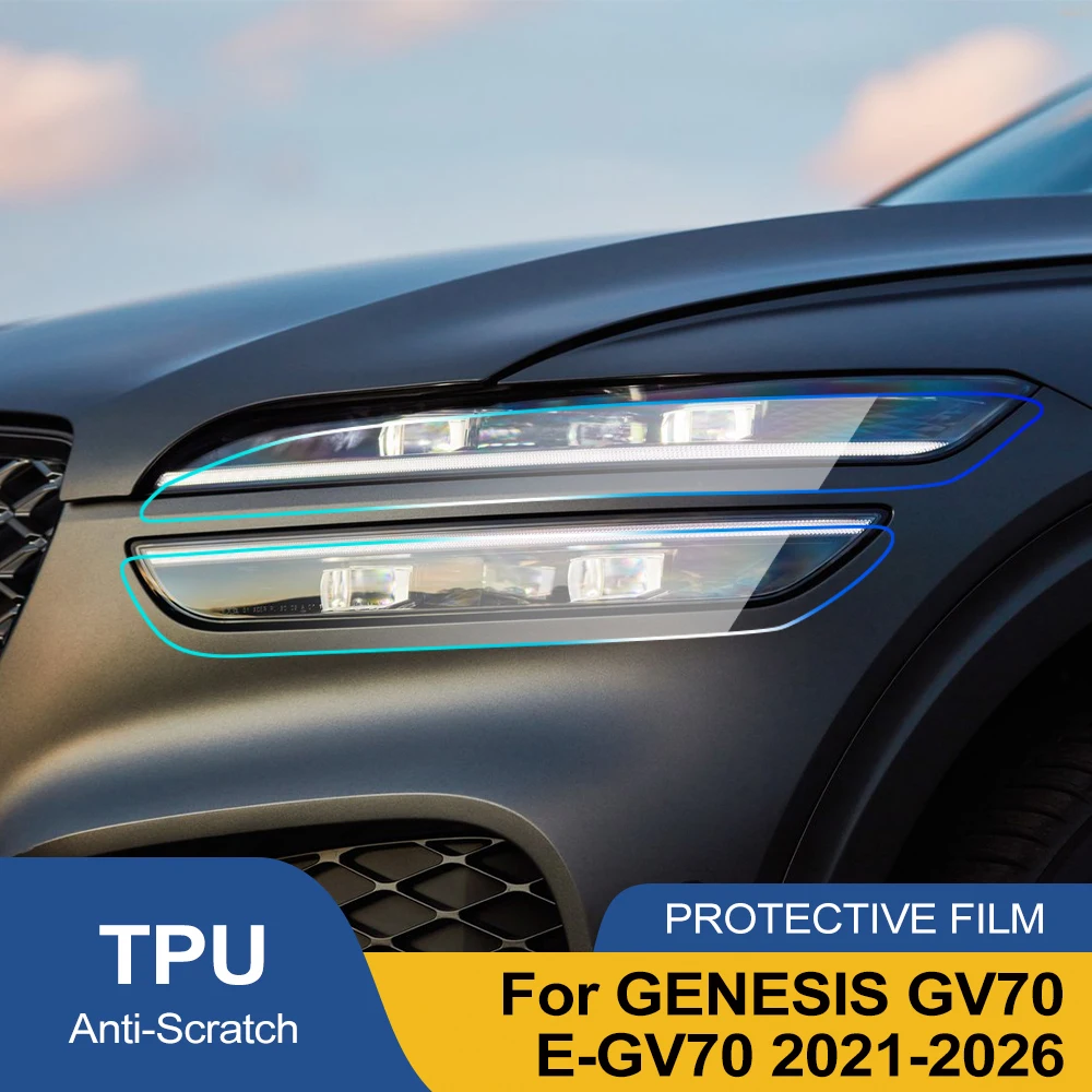 Custom Fit for GENESIS GV70/E-GV70 2021-2026 High-Gloss Smoke Black TPU PPF Pre Cut Anti-Scratch Car Headlight Protective Film