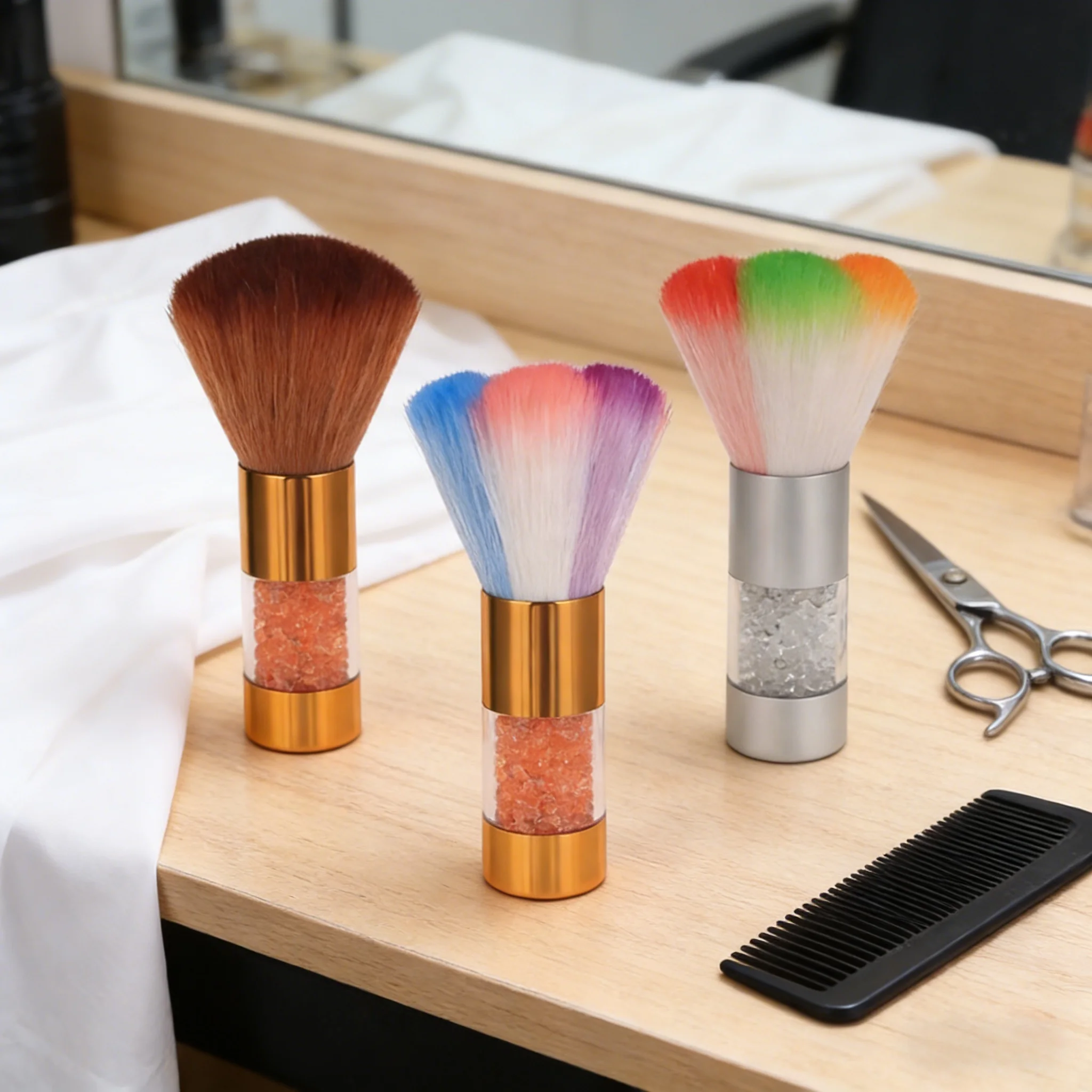Professional Neck Brush - Barber Neck Duster Brush with Soft Synthetic Bristles, Crystal Bead Handle, and Electroplated Metal
