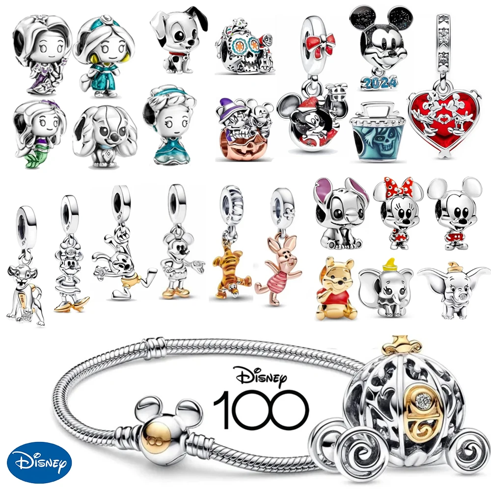 Hot Sell 925 Silver DIY Beads Jewelry Charms Bracelet Mickey Minnie Princess Christmas Stitch Robots Marvel Cute Miniso Disney