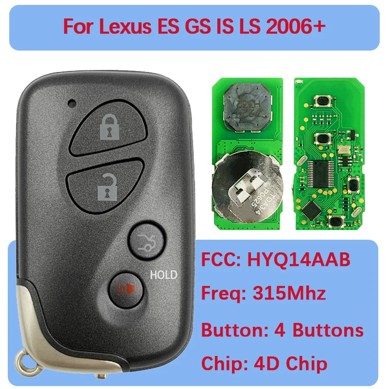 

CN052031 Aftermarket Smart Remote Key HYQ14AAB 0140 P1 94 4D-67 Chip 315MHz 89904-30270 Keyless Go For Lexus ES GS IS LS 2006+
