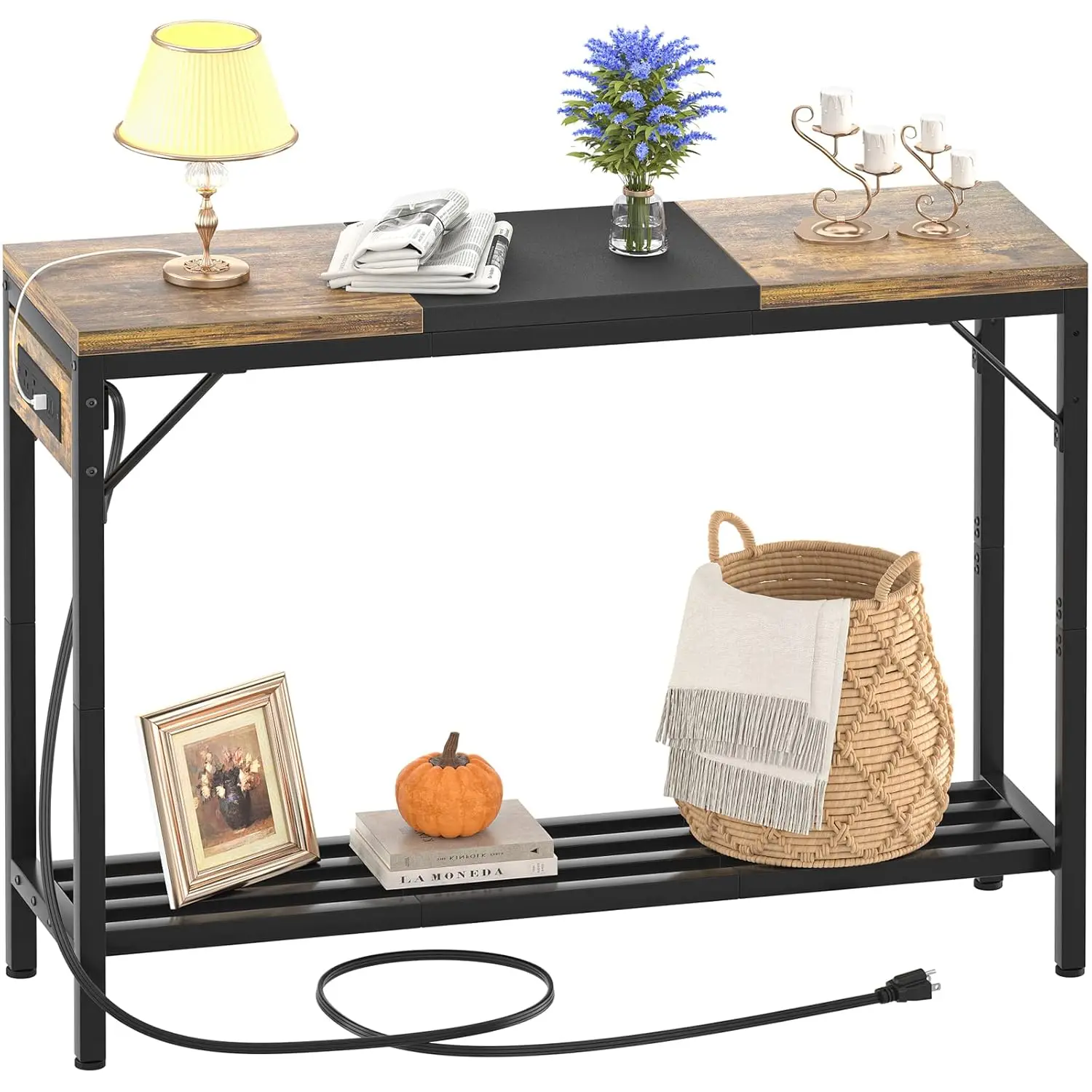 

Узкий консольный столик с удлинителями, диван-стол с полками для хранения в гостиной, двухуровневые столы в фойе для прихожей, прихожей