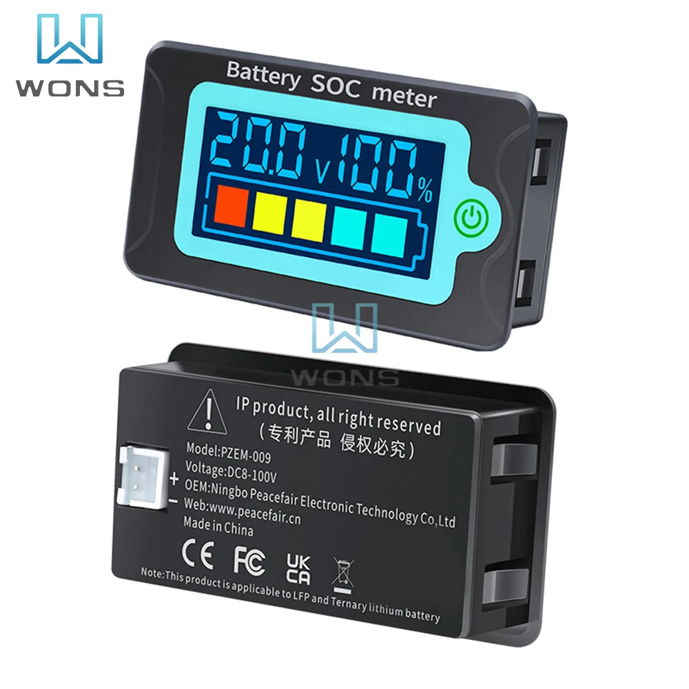 PZEM-009 12V 24V 36V 48V 60V 72V Waterproof LCD Display Lithium Battery Capacity SOC Tester Customized Voltage Meter 8-100V