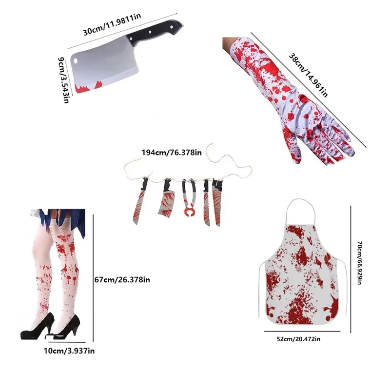 PESENAR  Halloween Butcher Costume Accessories Set Halloween Horror Weapon Mask Horror Costume