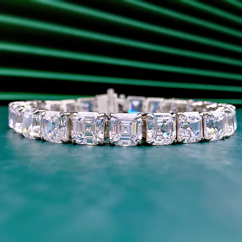 Asscher Cut Lab Moissanite Bangle Bracelet 100% Real 925 Sterling silver Wedding Bracelets For Women Promise Party Jewelry