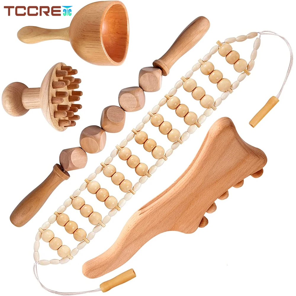 

Natural Wooden Massage Roller Stick Back Massage Roller Rope Anti Cellulite Lymphatic Drainage Massager Wood Therapy Tools