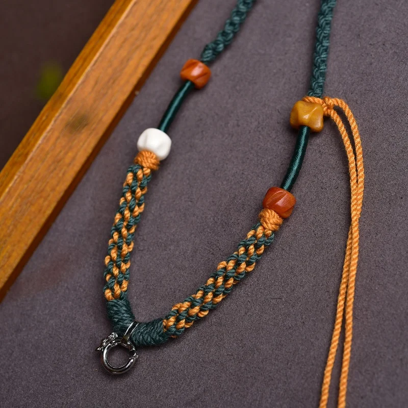 Tibetan Hand Rub Cotton String Necklace Sweater Chain Thangka Amulet Beeswax Jade Pendant Pendant Rope Handmade Braided Rope Hig