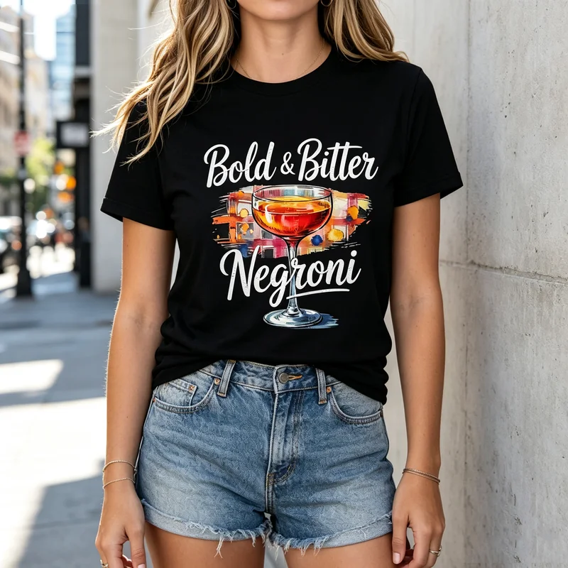 Unisex Negroni Cocktail Print T Shirt Orange Red Short Sleeve Vacation Streetwear Cotton Tees  Y2k Top Harajuku Oversized