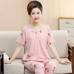 V collar pijamas de mujer short sleeve pullover tops + long pants women floral pajama sets big yards 3XL female sleepwear