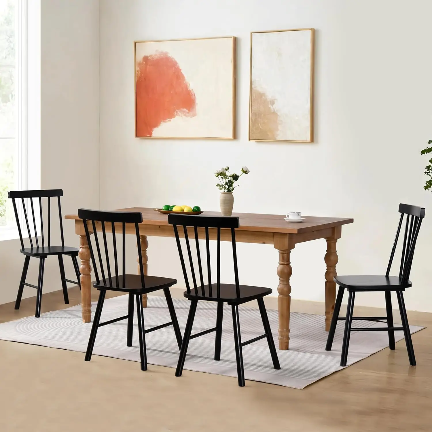 

Windsor Dining Chairs Set of 4,Farmhouse Style Spindle Back Wooden Kitchen Chairs for Home Kitchen, Dining Room,Living Room,Bist