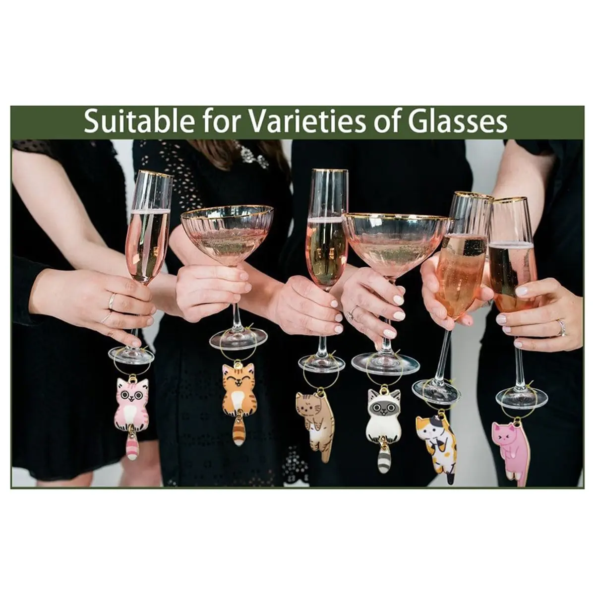 13 Pcs Cat Wine Glass Charms Set for Stem Glasses Kitty Themed Party Decorations