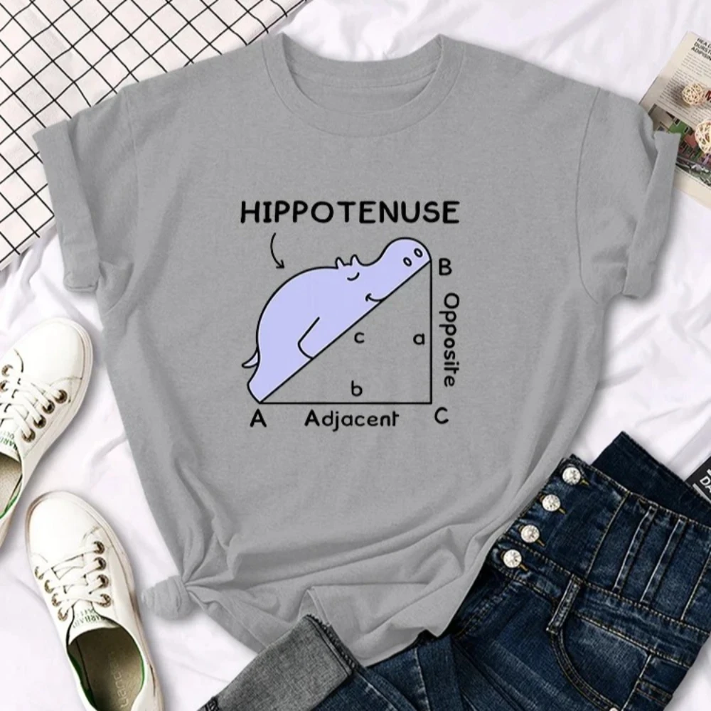Damen-T-Shirt mit Aufdruck „Nilpferd schläft auf Mathe-Aufgabe“, O-Ausschnitt, atmungsaktiv, Harajuku-Stil, kurze Ärmel, ästhetisches Sommer-T-Shirt für Frauen – Detail 6