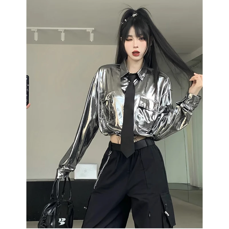 

2000s Leisure Fashion Costume Girl Group Silver Short Shirt With Dance Jazz Song Costume Hot Girl Cool Sala Sister Wear 2024 New