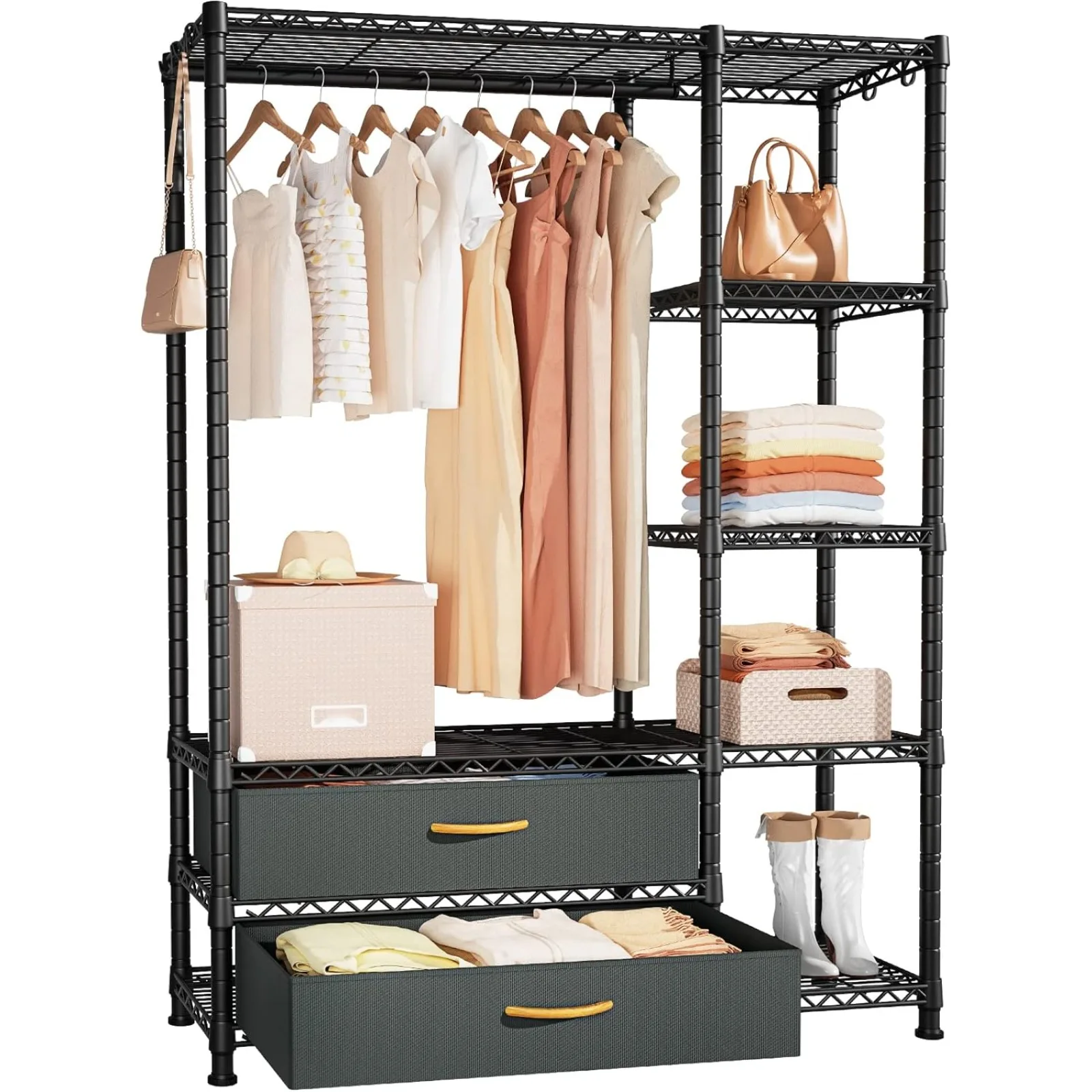 US Ulif F3 Freestanding Closet Garment Rack, 5 Tiers, Adjustable, Heavy Duty, Clothes Organizer Storage, 2