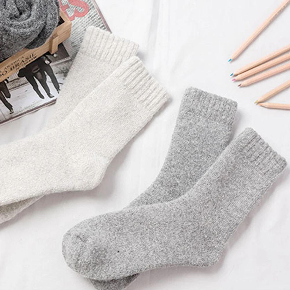

2pcs Mens Thicken Wool Socks Warm Soft Natural Cashmere Winter Outdoor Hiking Casual Sport Office Wear Grey Dark Solid Color